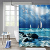 Sailing Regatta with Seagull in Blue Sky Shower Curtain - Blue
