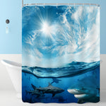 Seascape of Dangerous Sharks Underwater Shower Curtain - Blue