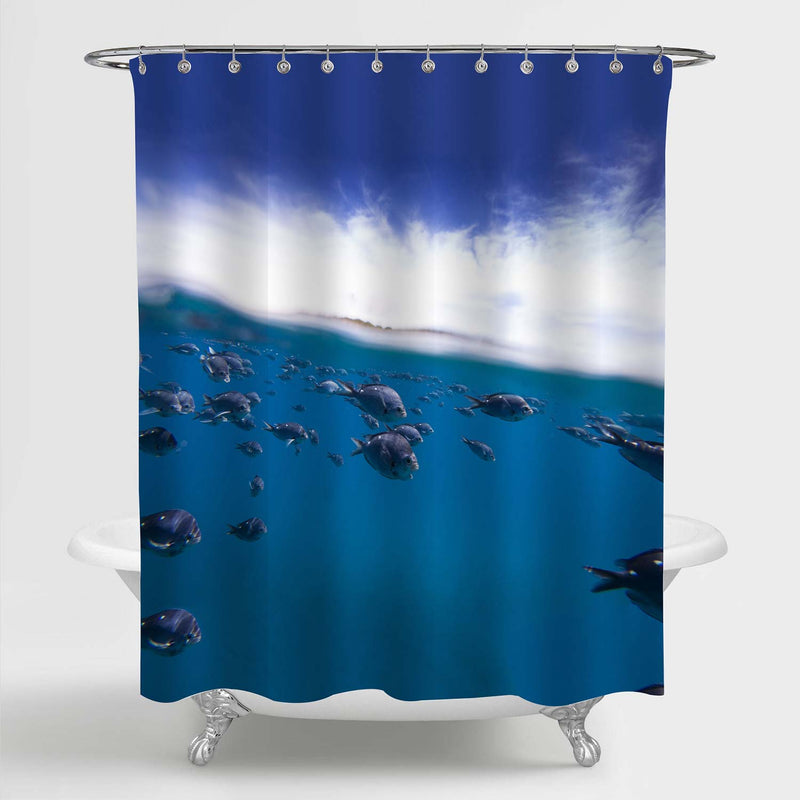 School of Fish Underwater Shower Curtain - Blue