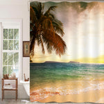 Tropical Ocean Beach at Sunset Shower Curtain - Gold