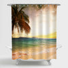 Tropical Ocean Beach at Sunset Shower Curtain - Gold