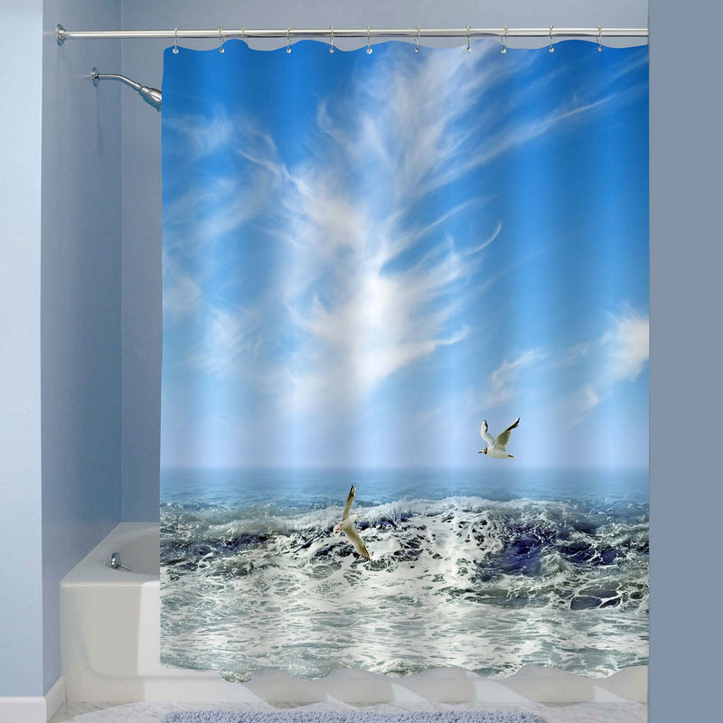 Seagulls Flying Above the Sea Shower Curtain - Blue