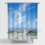Seagulls Flying Above the Sea Shower Curtain - Blue