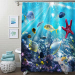 Underwater Scene with Coral Reefs, Tropical Fishes and Starfish Shower Curtain - Blue