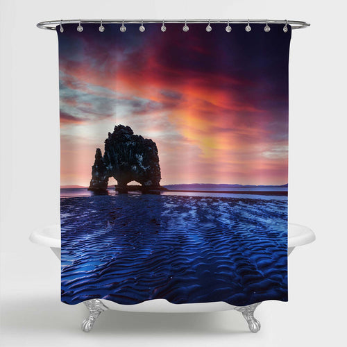 Hvitserkur Troll Rock Landscape Shower Curtain - Blue Purple