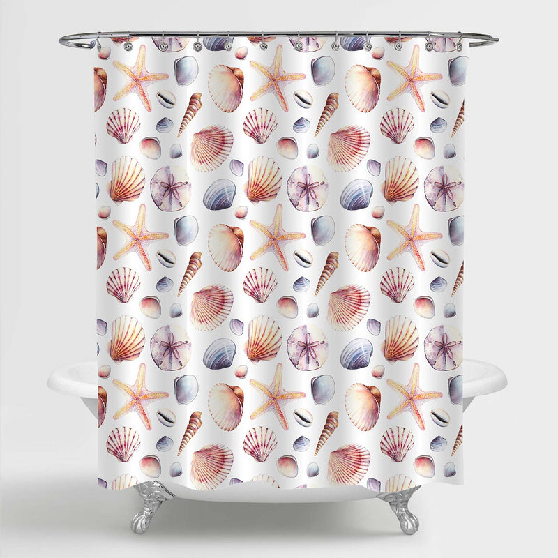 Hand Drawn Sea Shells and Starfishes Shower Curtain