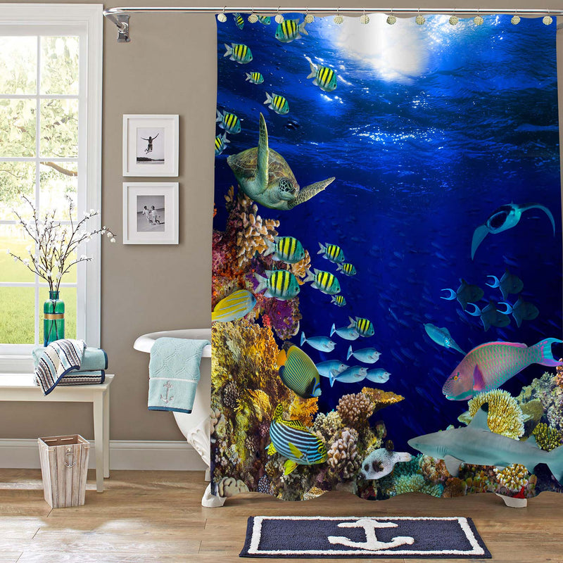 Underwater Coral Reef Landscape Shower Curtain - Blue
