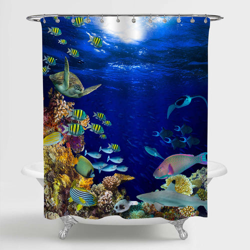 Underwater Coral Reef Landscape Shower Curtain - Blue