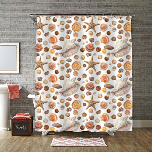 Exotic Sea Shells, Snails and a Starfish Shower Curtain - Brown