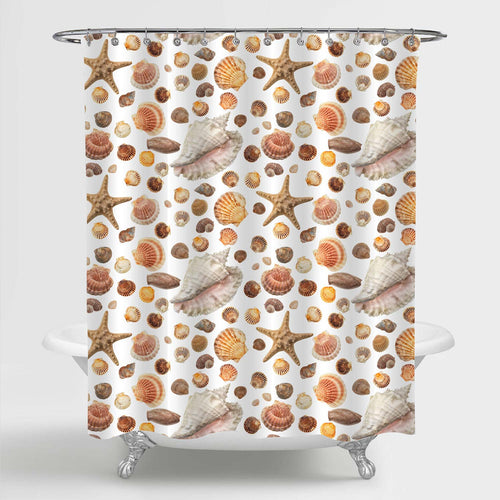 Exotic Sea Shells, Snails and a Starfish Shower Curtain - Brown