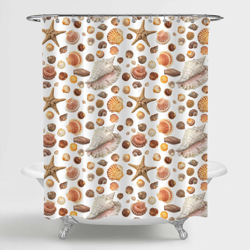 Exotic Sea Shells, Snails and a Starfish Shower Curtain - Brown