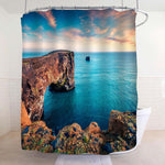 Evening View of Dyrholaey Arch at South Coast of Iceland Shower Curtain - Blue Brown