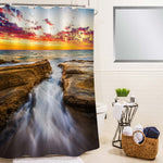 Large Waves Struck The Ancient Coral Rock Coast Shower Curtain - Gold Brown
