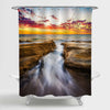 Large Waves Struck The Ancient Coral Rock Coast Shower Curtain - Gold Brown