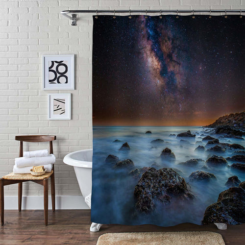 Summer Beach Starry Sky and Milky Way Shower Curtain - Blue Purple