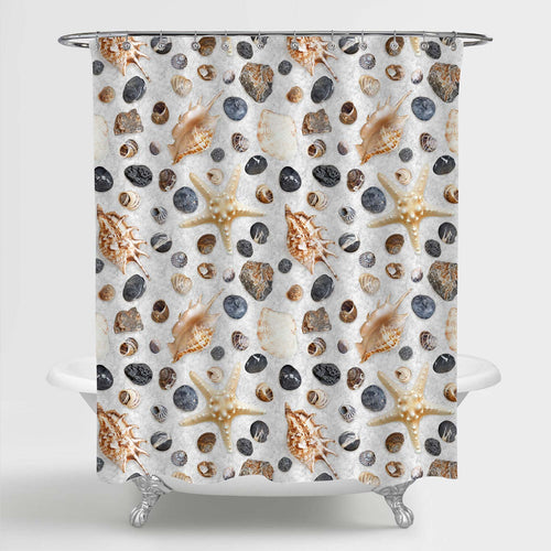 Marine Seashells Collection Shower Curtain - Brown Grey