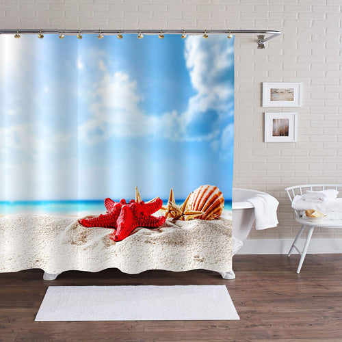 Shell on Beach Shower Curtain - Blue Sand