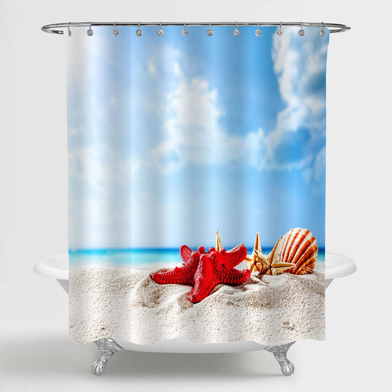 Shell on Beach Shower Curtain - Blue Sand