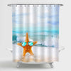Starfish in Sunglasses on The Seashore Shower Curtain - Blue Sand