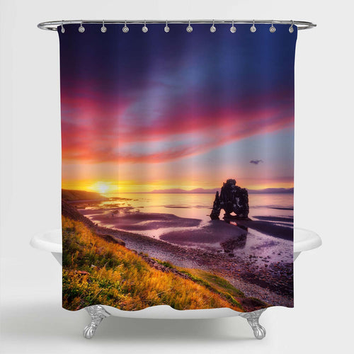 Scenic Image of Hvitserkur Shower Curtain - Purple Pink