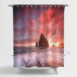 Coastline with Sea Stacks in Sunset Time Shower Curtain - Pink