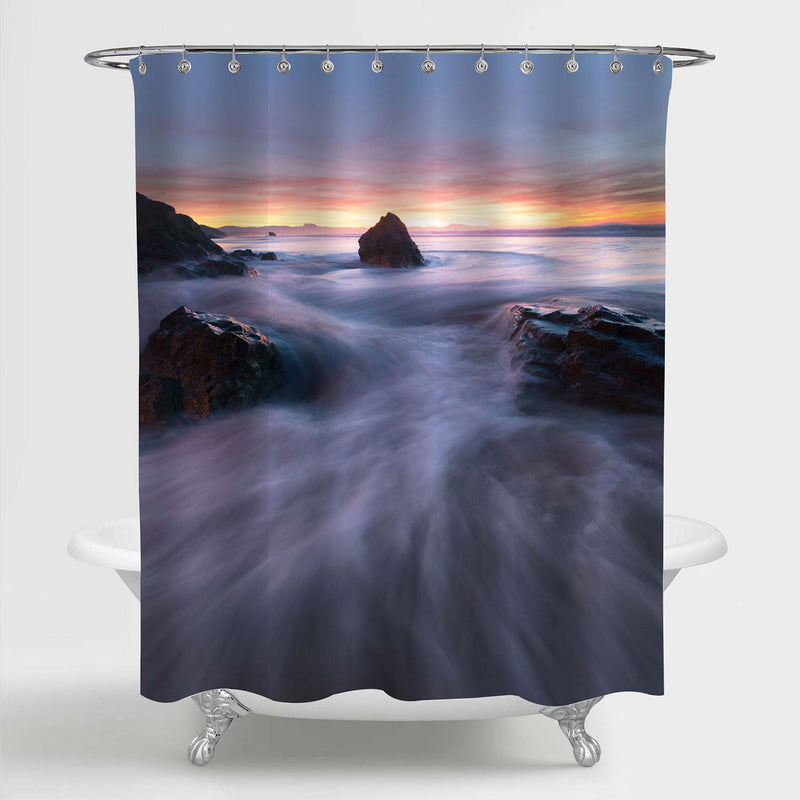 Movement of The Beach Shower Curtain - Grey Gold