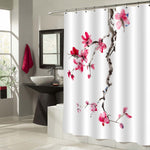 Chinese Painting Cherry Flower Shower Curtain- Red Balck