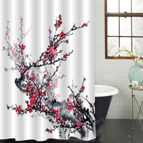 Classical Chinese Plum Blossom Shower Curtain - Red Black