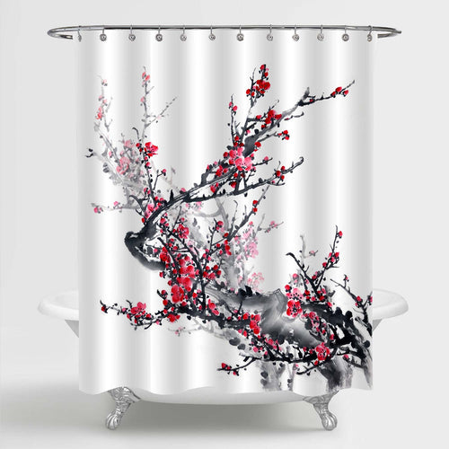 Classical Chinese Plum Blossom Shower Curtain - Red Black