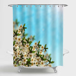 Cherry Blossom in Spring Time with Blue Sky Shower Curtain - Blue Green Whtie