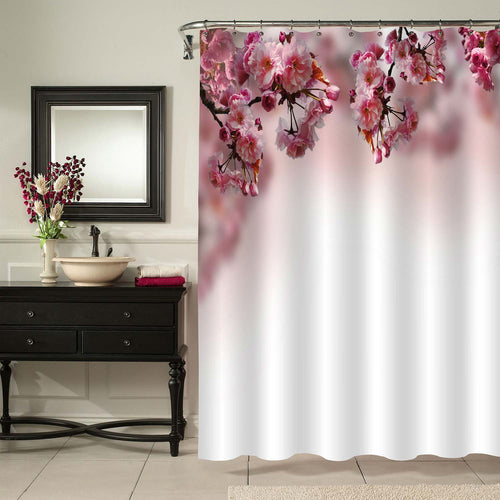 Blooming Sakura on the Blurred Background Shower Curtain - Pink