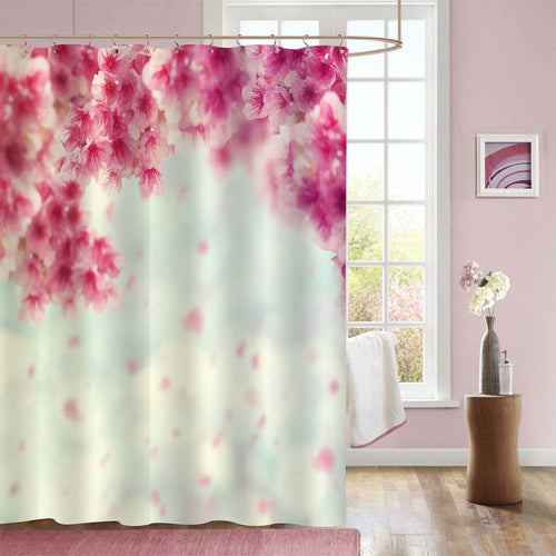 Cherry Flower Petals Falling Down Shower Curtain - Pink