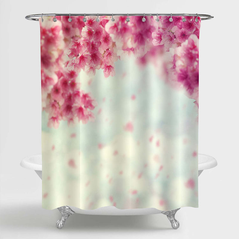Cherry Flower Petals Falling Down Shower Curtain - Pink