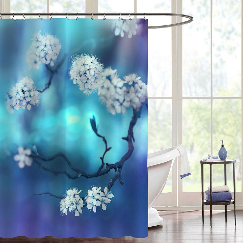 Curved Tree Branches with Cherry Flowers Shower Curtain - Blue