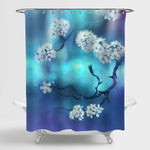 Curved Tree Branches with Cherry Flowers Shower Curtain - Blue