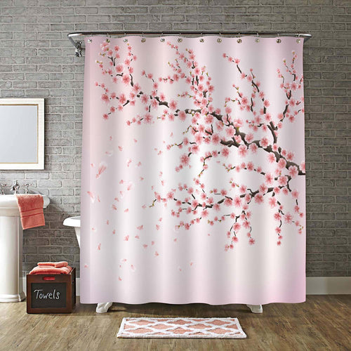 Realistic Japan Cherry Branch with Blooming Flowers Shower Curtain - Pink