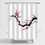 Chinese Traditional Brush Ink Painting Plum Flowers Shower Curtain - Red Black White