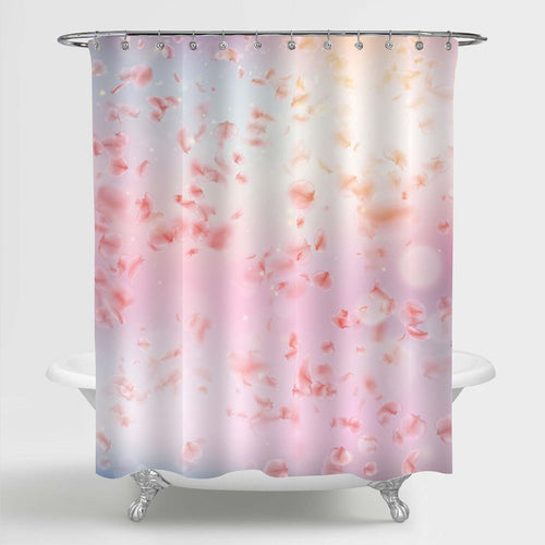 Romantic Sakura Flying Downwind Petals on Wind Shower Curtain - Pink