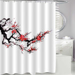 Chinese Hand Drawn Plum Blooming Shower Curtain - Red Black White