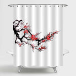 Chinese Hand Drawn Plum Blooming Shower Curtain - Red Black White