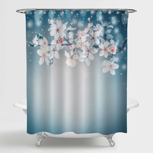 Springtime Cherry Blossom Shower Curtain - Green Blue