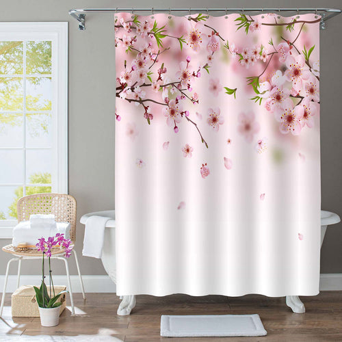 Spring Falling Cherry Blossoms Shower Curtain - Pink