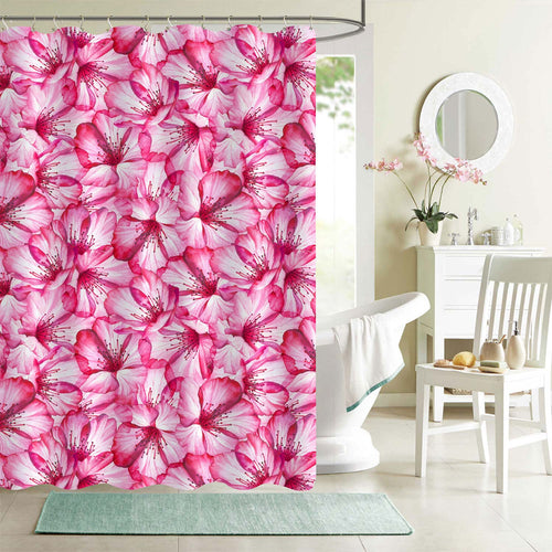 Cherry Flowers Pattern Shower Curtain - Pink