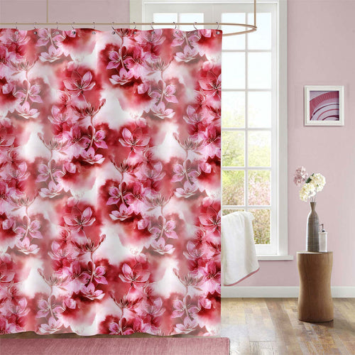 atercolor Hand Drawn Cherry Blossom Shower Curtain - Pink