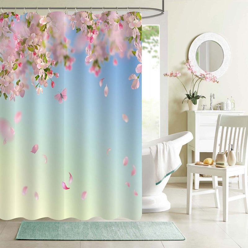 Cherry Blossom in Springtime with Falling Petals Shower Curtain - Pink