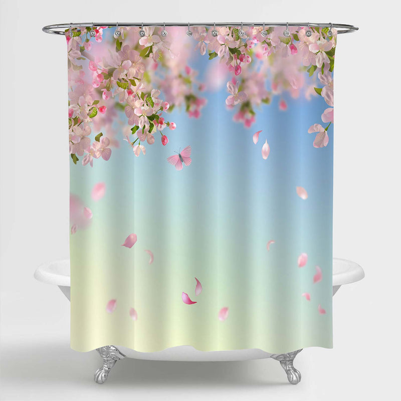 Cherry Blossom in Springtime with Falling Petals Shower Curtain - Pink