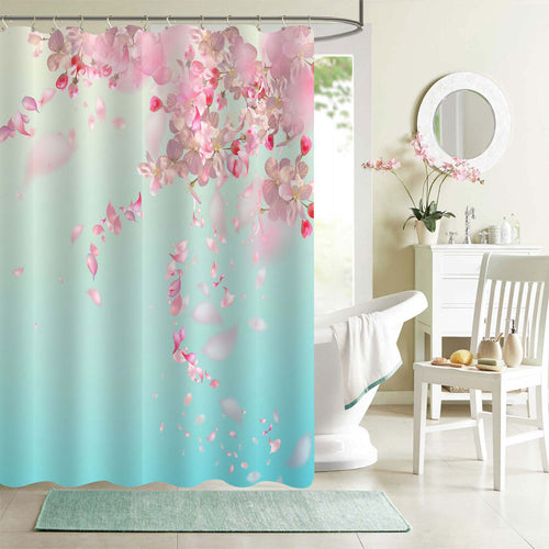 Flying Cherry Flower Petals Shower Curtain - Pink