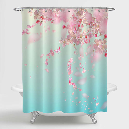 Flying Cherry Flower Petals Shower Curtain - Pink