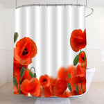 Poppy Flowers with Buds and Leaves Shower Curtain - Red