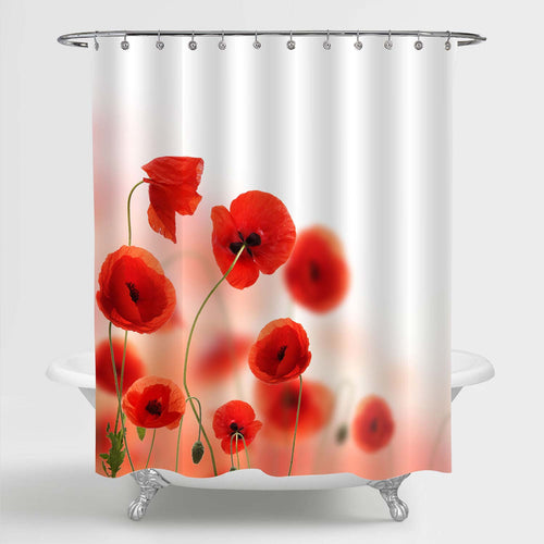 Spring Field of Red Poppy Flowers Shower Curtain - Red